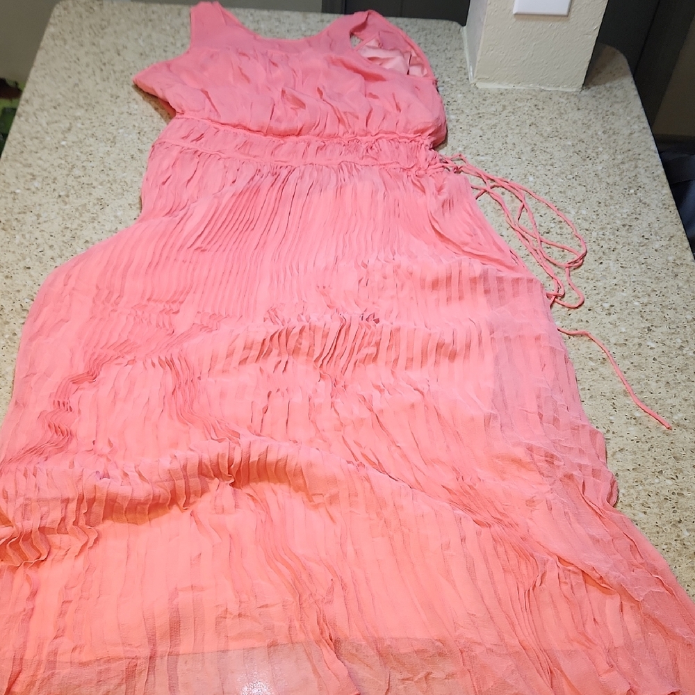 LEWIT 100% SILK CORAL PEACH MAXI DRESS - Nordstrom retail $399-NWT